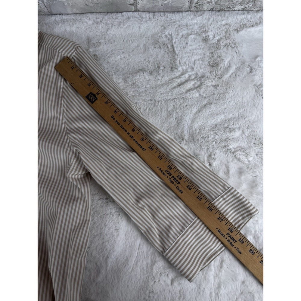 Chicos No Iron Button Up Top 3/4 Sleeve Tan White Striped Cotton Stretch 3 XL - Picture 7 of 10